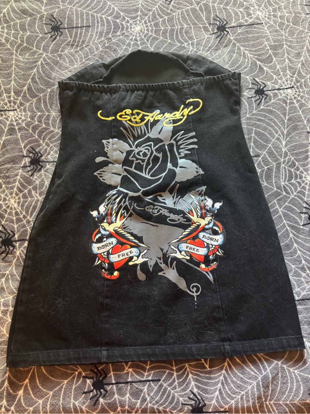 Ed Hardy Strapless “Born Free” Tattoo Mini Dress| Black | Large - Picture 2 of 4